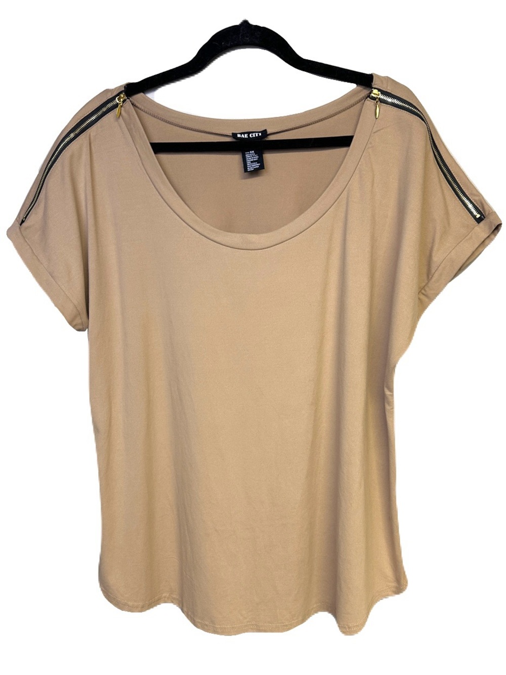 Bae City Women's Sz 3X Top Nude Knit Zippered Shoulders‎ Y2K Goth Punk Grunge